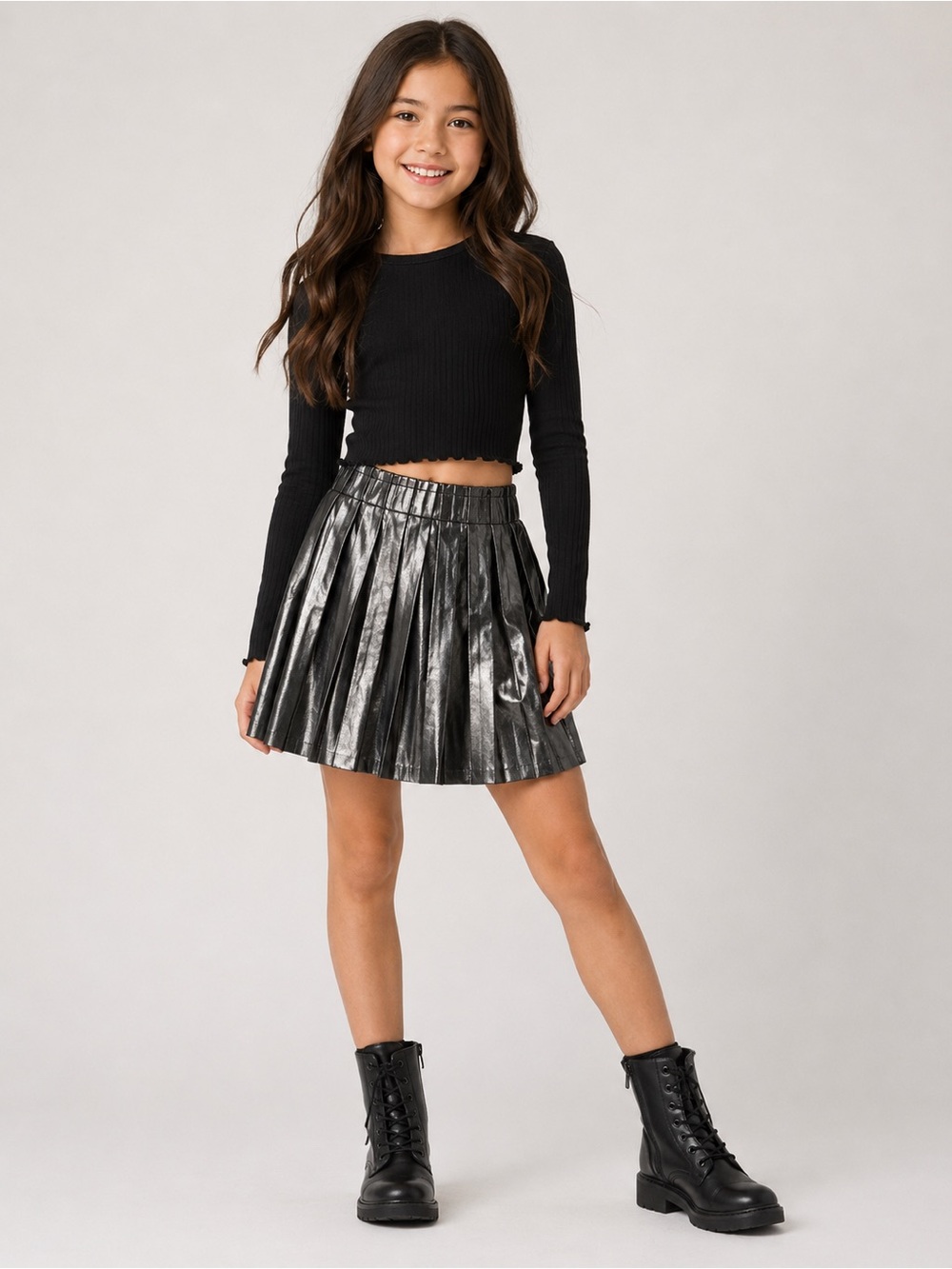 Betsey Johnson Girls 6 Pleated Faux Leather Skirt Edgy Built In Shorts Fall Cute